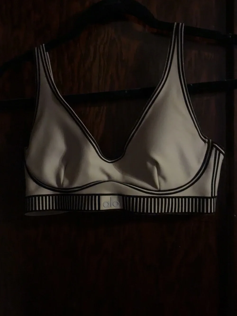 ALO Yoga Cream Bralette with Black Piping